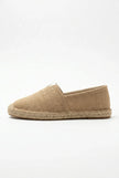 Men's linen espadrille slip-on shoes by FJØRNA, lightweight summer espadrilles with woven fabric and rubber sole, casual footwear.