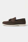 FJØRNA men's slip-on loafers with PU finish, casual smart shoes in black leather, featuring sleek design and comfortable fit.
