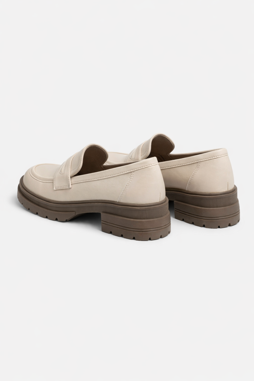 FJØRNA women's chunky platform loafers with block soles, casual slip-on shoes in neutral color, perfect for spring outfits.