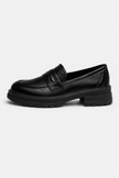 FJØRNA women's chunky platform loafers with block sole, casual slip-on shoes in black, perfect for spring fashion.