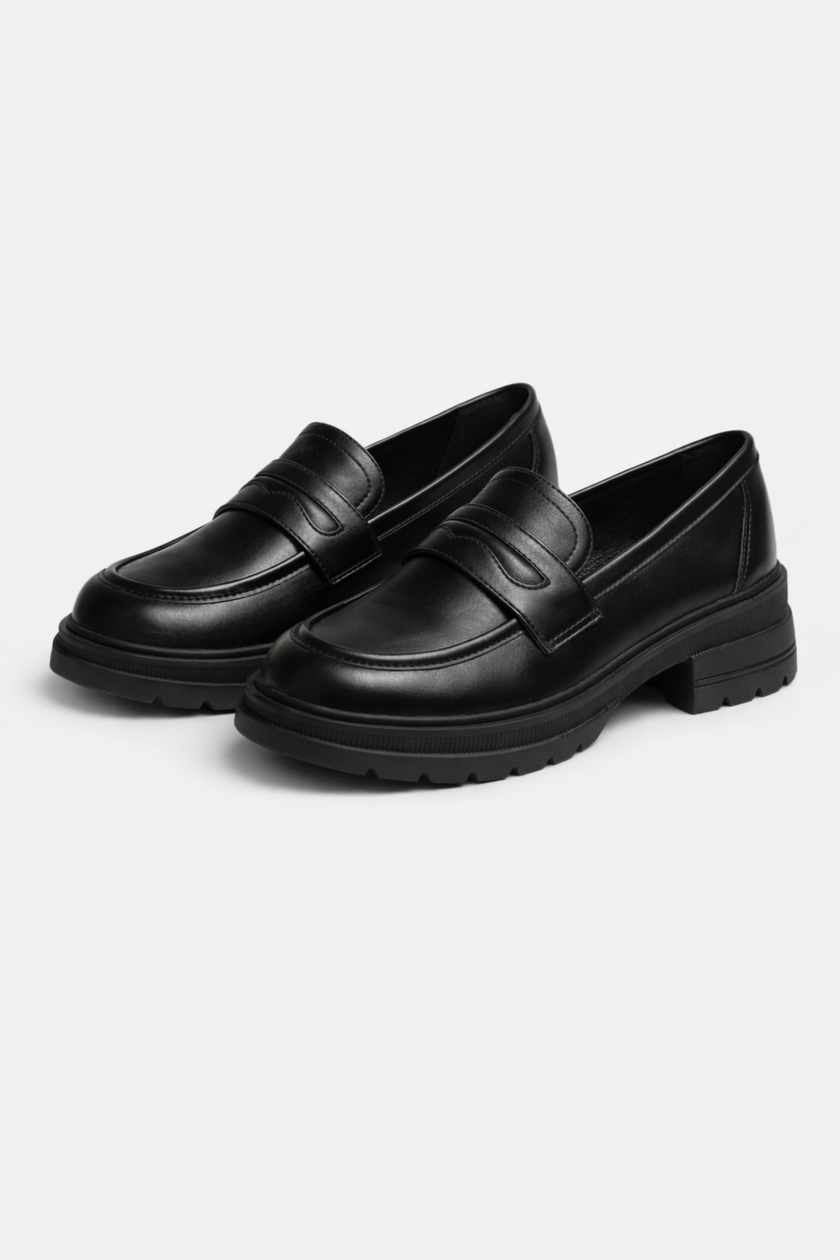 FJØRNA women's chunky platform loafers with block sole, casual slip-on shoes, stylish spring footwear for women.