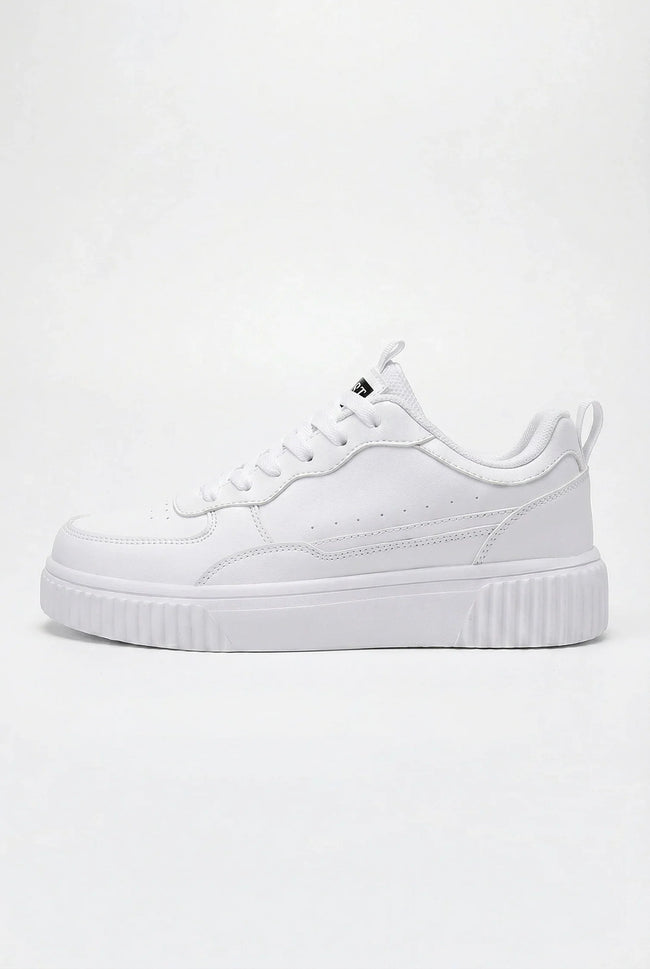 White minimalist lightweight men's trainers by FJØRNA, casual and comfortable shoes for everyday wear.