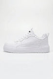 White minimalist men's trainers from FJØRNA, featuring a clean design and classic sneaker style for everyday wear.
