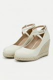 FJØRNA women's ankle-strap espadrille wedge sandals with platform soles, stylish and elegant for summer wear.