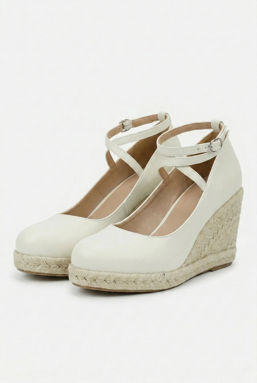 FJØRNA women's ankle-strap espadrille wedge sandals with platform soles, stylish and elegant for summer wear.