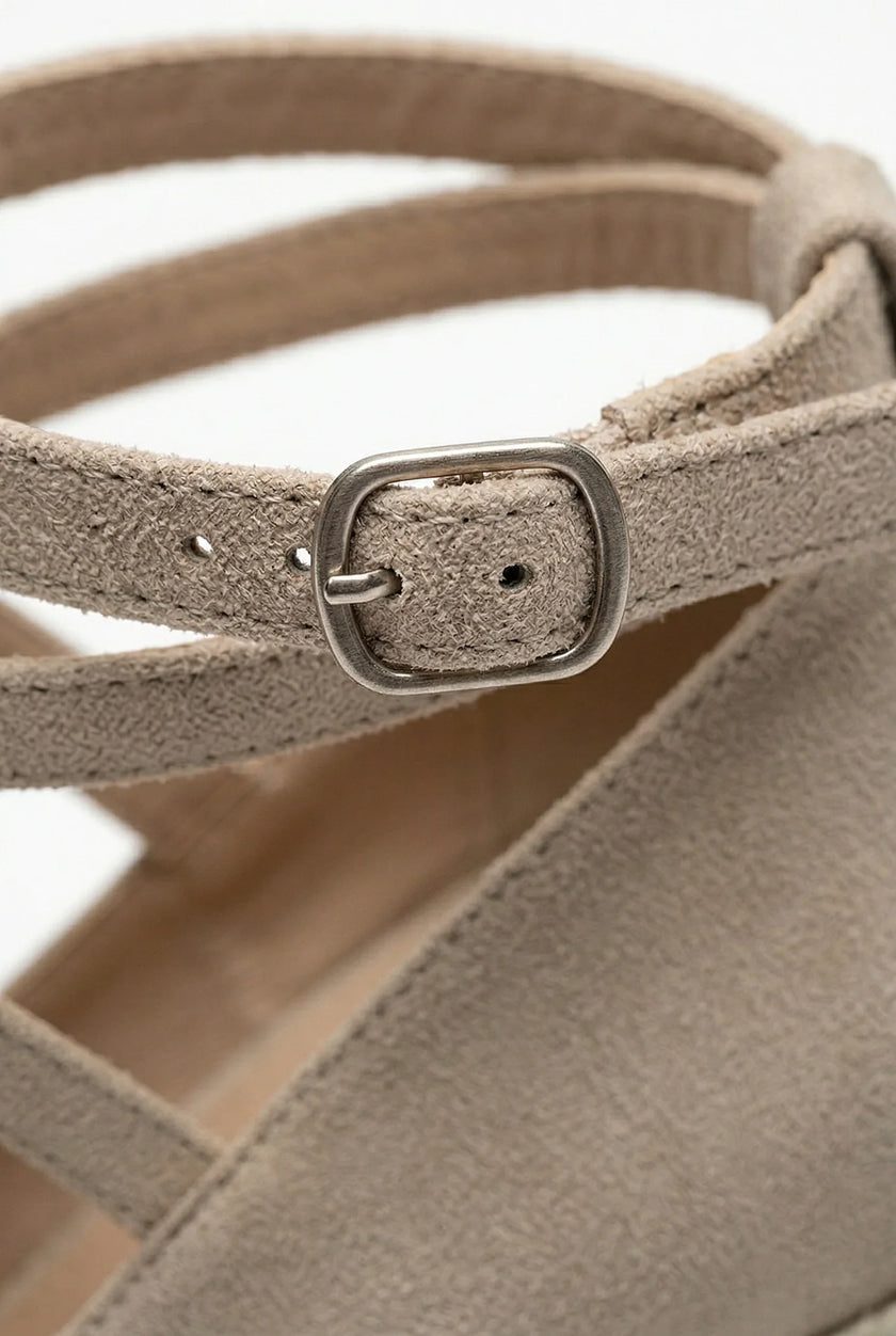 Women's ankle-strap espadrille wedge sandals by FJØRNA with platform heel, stylish and comfortable for summer wear.