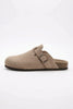 FJØRNA women's suede-effect slip-on clogs with a sleek, rounded toe and comfortable slip-on design, ideal as stylish loafers alternative.