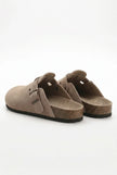 FJØRNA women's suede-effect slip-on clogs with a smooth, rounded toe and comfortable loafer style in soft beige suede.