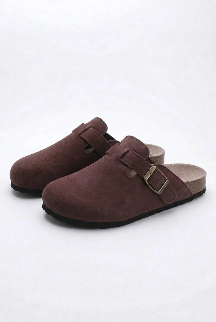 FJØRNA women's suede-effect slip-on clogs featuring a sleek design, comfortable loafers alternative, ideal for casual wear.