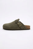 FJØRNA women's suede-effect slip-on clogs with rounded toe, low heel, and comfortable design, perfect for casual wear.