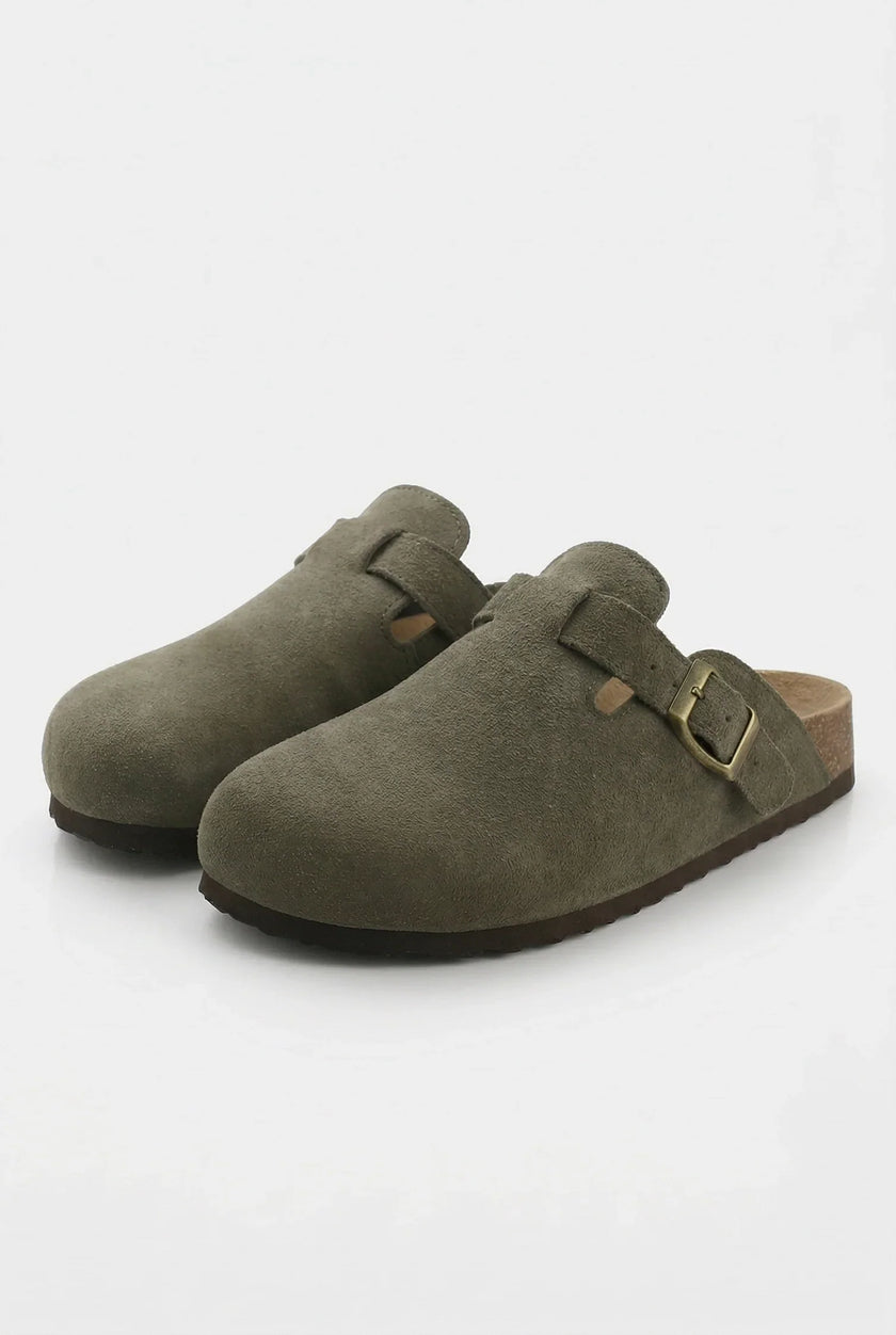 FJØRNA women's suede-effect slip-on clogs with a sleek, refined design, comfortable slip-on shoes for women, spring footwear style