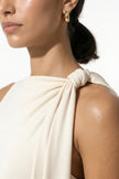 FJØRNA patchwork bodycon maxi dress for women, apricot color, sleeveless with O-neck, elegant and fitted for stylish occasions.