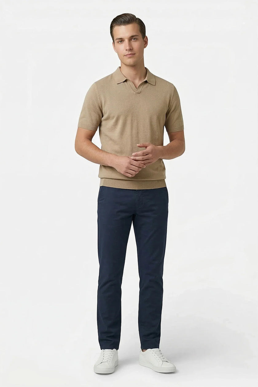 Men's straight fit stretch chino trousers by FJØRNA, tailored slim fit chinos for men, shown in a front view.