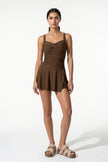 FJØRNA stylish two-piece tankini co-ord set for women, featuring a chic summer dress design in coffee color, perfect for beach outings.