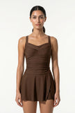 FJØRNA women's tankini co-ord two-piece set, stylish summer beach dress in coffee color with chic design and comfortable fit.
