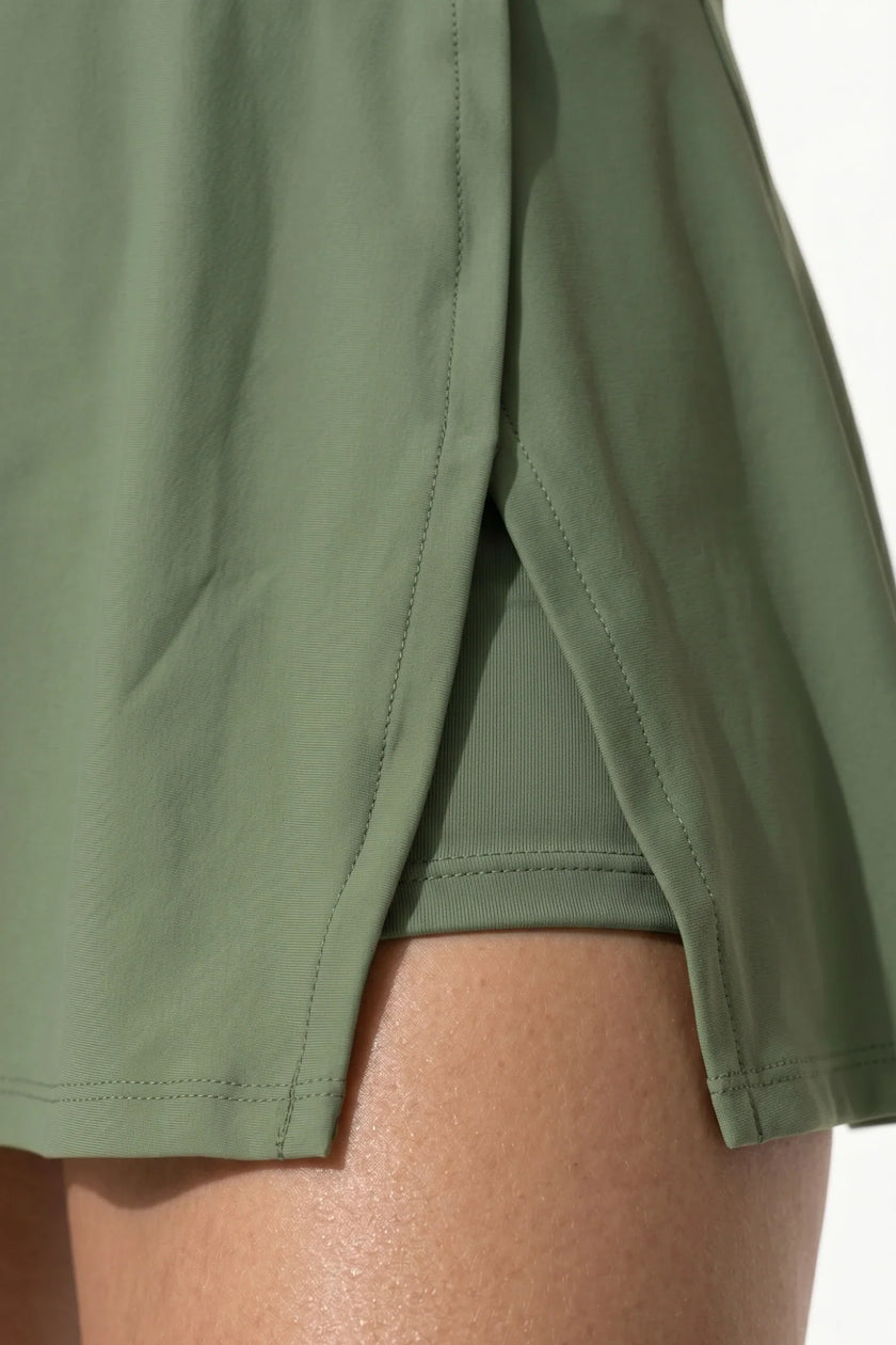 FJØRNA tankini co-ord two-piece dress for women, stylish summer beach set in military green, casual and chic for beachwear.