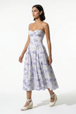 FJØRNA women's sleeveless floral midi dress in purple with lightweight fabric, perfect for summer wear.