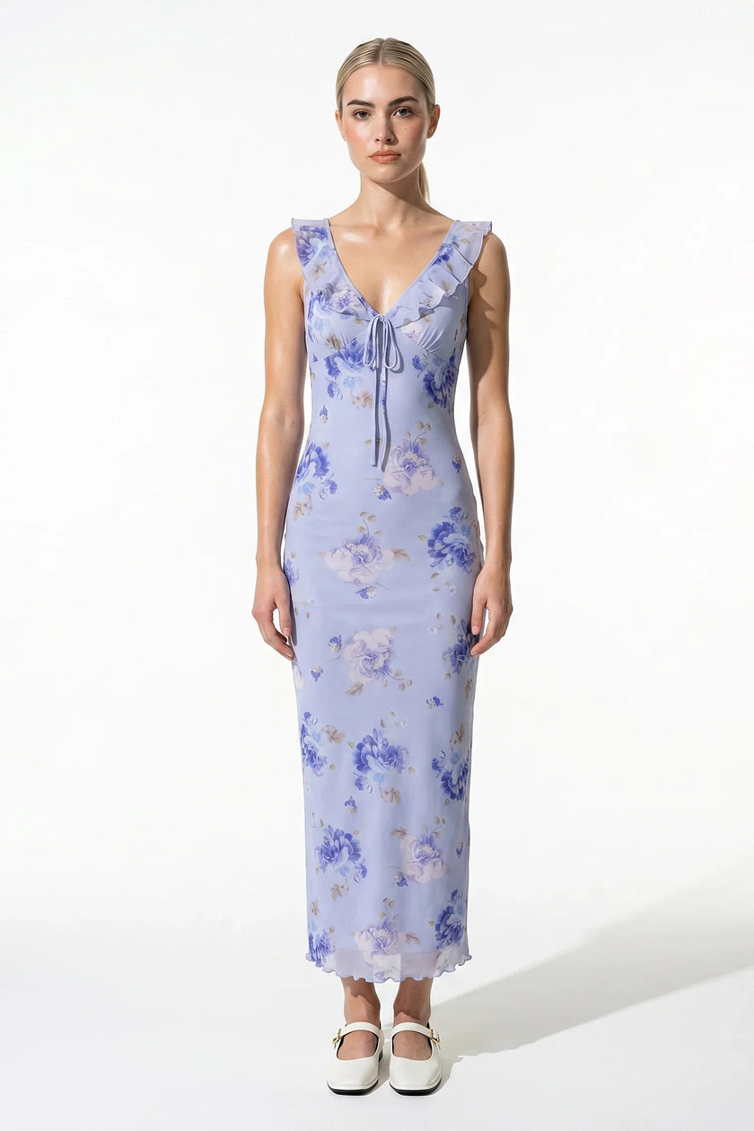 Purple sleeveless maxi dress for women by FJØRNA, flowing and casual, perfect for summer wear.