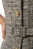 Women's khaki tailored belted waistcoat by FJØRNA featuring a slim-fit design and round-neck style.