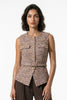 Orange women's tailored belted waistcoat with slim-fit design and round neck, stylish FJØRNA waistcoat for a polished look.