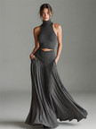 FJØRNA charcoal knit turtleneck mini dress, a stylish evening dress with a fitted silhouette and cozy knit fabric.