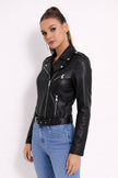 Faux Leather Biker Jacket Women Slim Fit Pockets