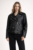 Faux Leather Biker Jacket Women Belted Straight Fit