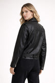 Faux Leather Biker Jacket Women Belted Straight Fit