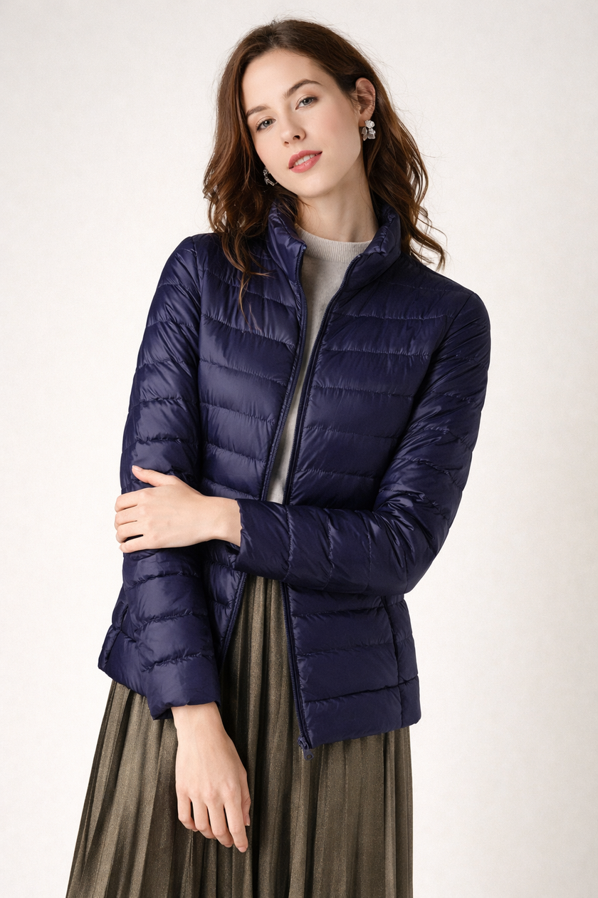 Quilted Jacket Women Slim Fit Zip Front Cropped Winter
