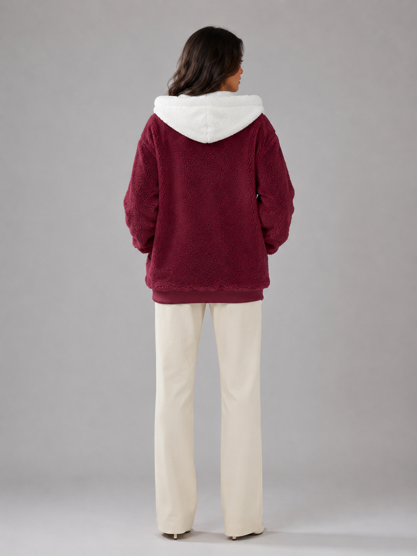 Sherpa-Lined | Women's Sherpa Lined Hooded Puffer Jacket with Oversized Zip-Up Lightweight