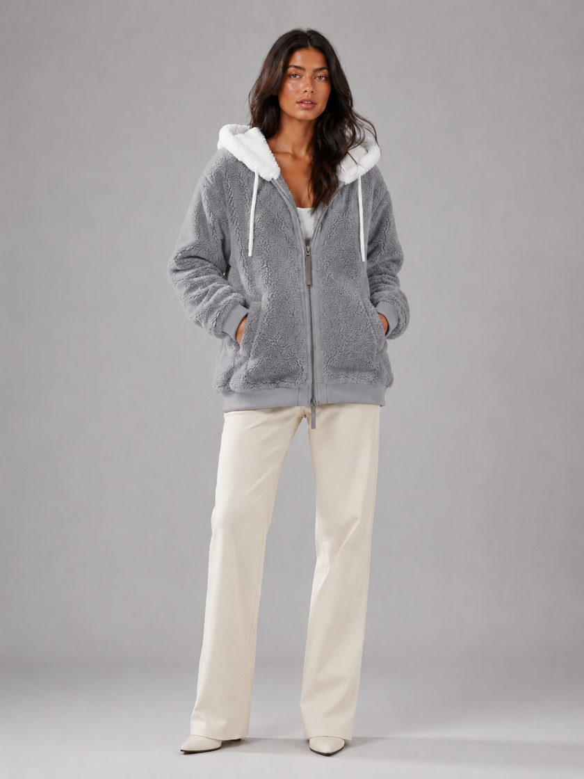 Sherpa-Lined | Women's Sherpa Lined Hooded Puffer Jacket with Oversized Zip-Up Lightweight