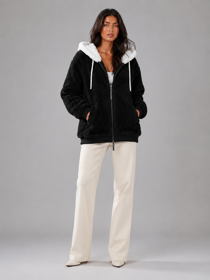 Sherpa-Lined | Women's Sherpa Lined Hooded Puffer Jacket with Oversized Zip-Up Lightweight