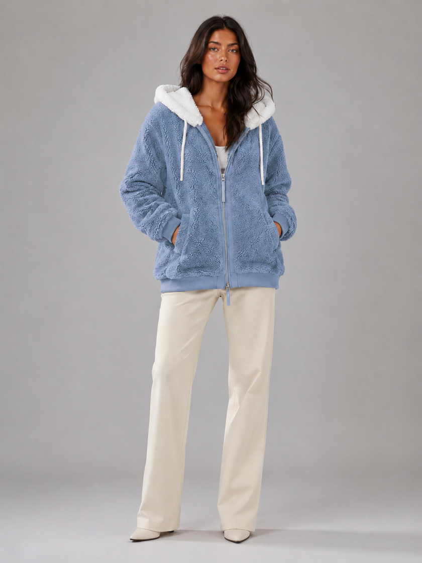 Sherpa-Lined | Women's Sherpa Lined Hooded Puffer Jacket with Oversized Zip-Up Lightweight