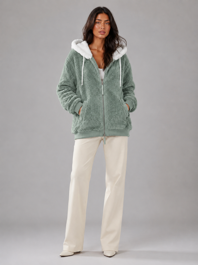 Odette | Women's Oversized Hooded Zip-Up Sherpa-Lined Shearling Winter Coat