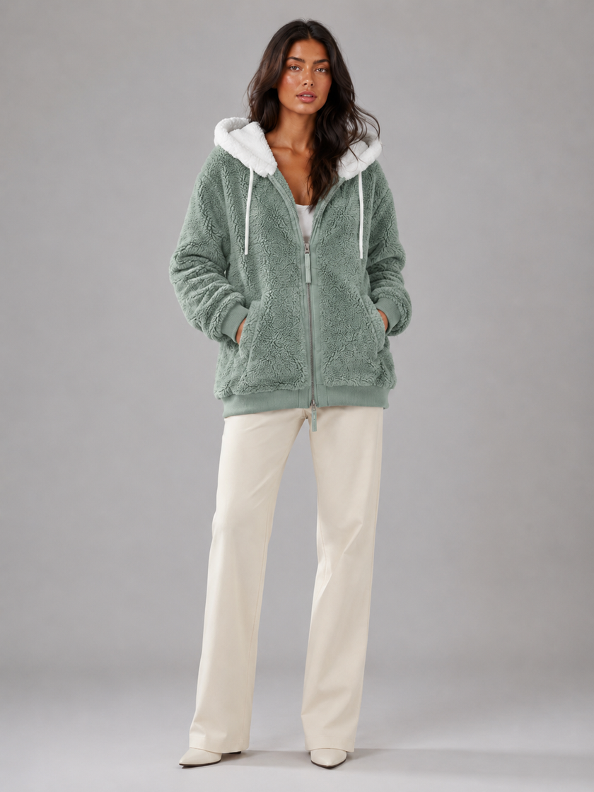 Sherpa-Lined | Women's Sherpa Lined Hooded Puffer Jacket with Oversized Zip-Up Lightweight