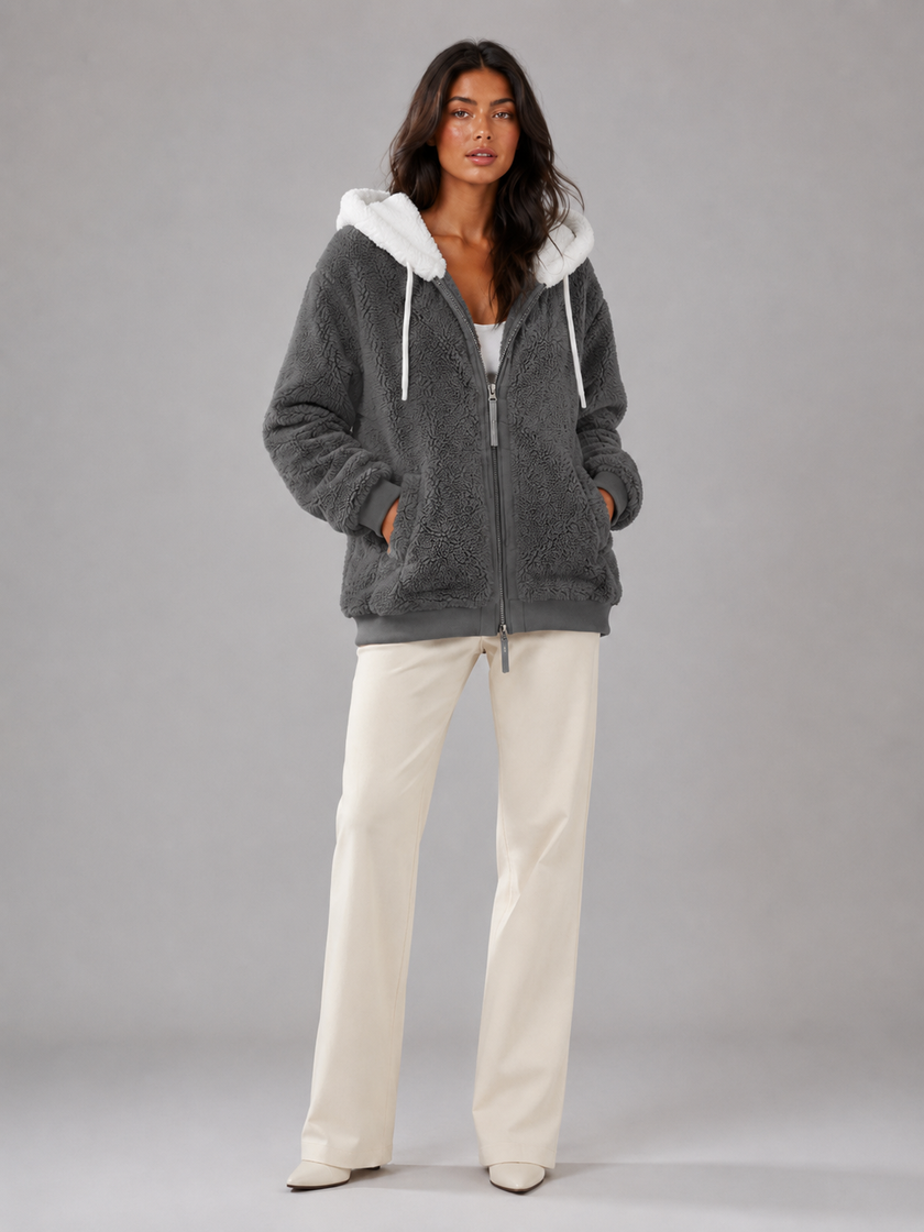 Sherpa-Lined | Women's Sherpa Lined Hooded Puffer Jacket with Oversized Zip-Up Lightweight