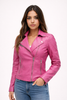 Faux Leather Biker Jacket Women Slim Fit Cross-Zip