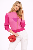 Heart Knit Sweater Women Crew Neck Relaxed Fit