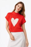 Sleeveless Heart Knit Sweater Women Relaxed Fit