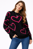 Heart Print Knit Sweater Women Crew Neck Oversized