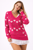 V-Neck Heart Knit Sweater Women Lightweight