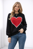 Heart Print Knit Sweater Women Crew Neck Long Sleeve Casual