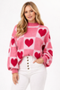 Heart Argyle Knit Sweater Women Crew Neck Relaxed Fit