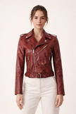 Faux Leather Biker Jacket Women Slim Fit Belted