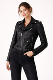 Faux Leather Biker Jacket Women Slim Fit Belted