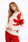 Knit Sweater Women Round Neck Relaxed Fit Floral