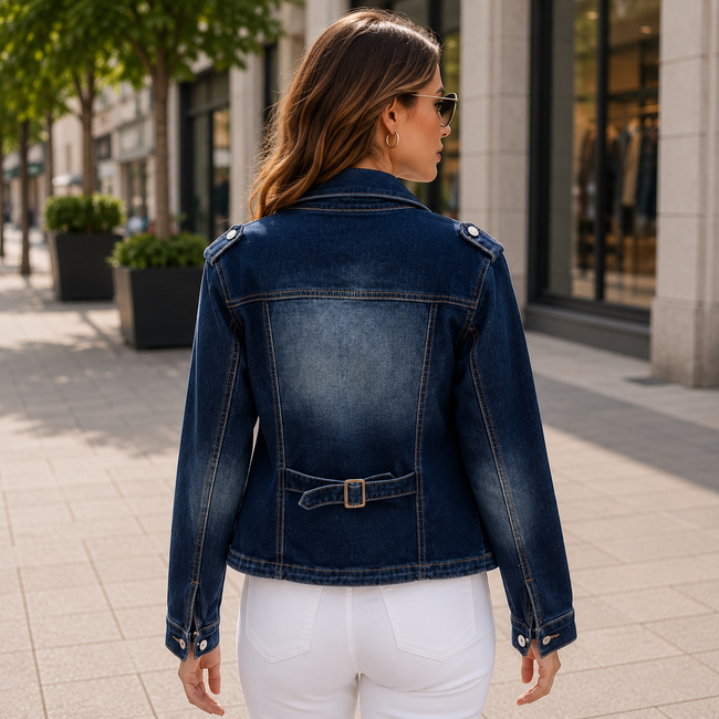 Lily | Cropped Denim Moto Jacket for Women