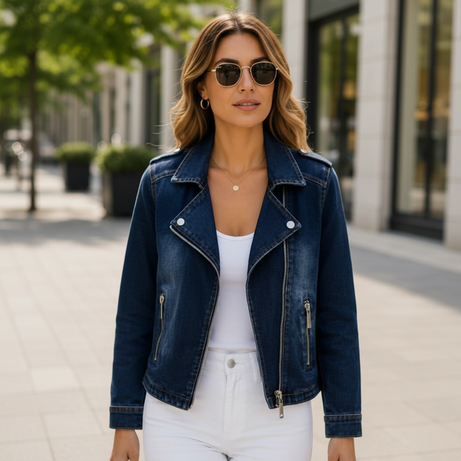 Lily | Cropped Denim Moto Jacket for Women