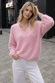 V-Neck Knit Sweater Women Relaxed Fit Long Sleeve