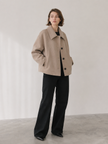 Wool Blend Coat Women Oversized Short with Lapel Collar